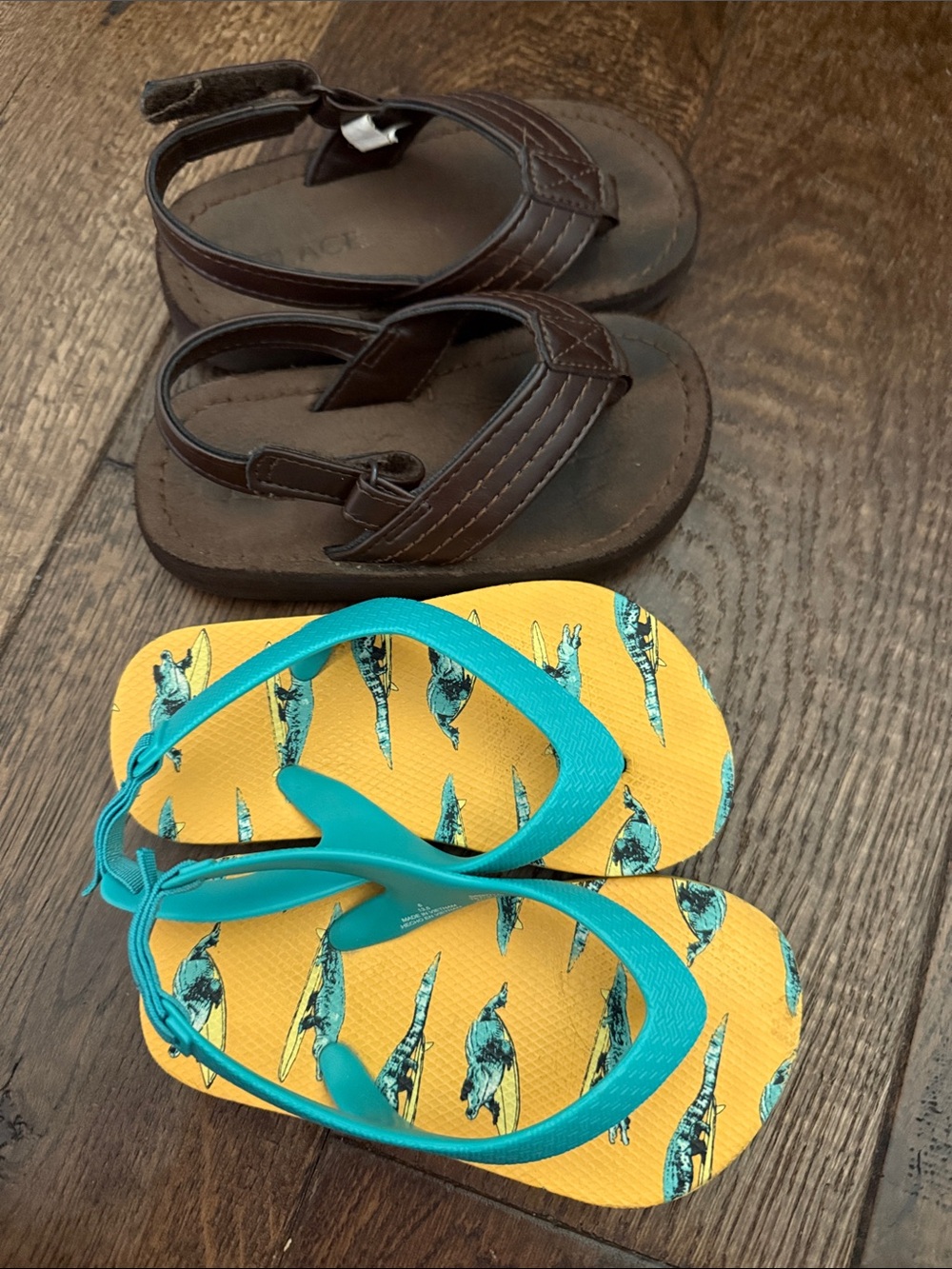 Children’s Place flip flops and Old Navy Kids Yellow and Teal Flip Flops